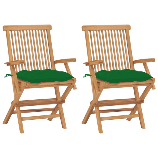 Chaises de jardin avec coussins vert lot de 2 bois teck massif