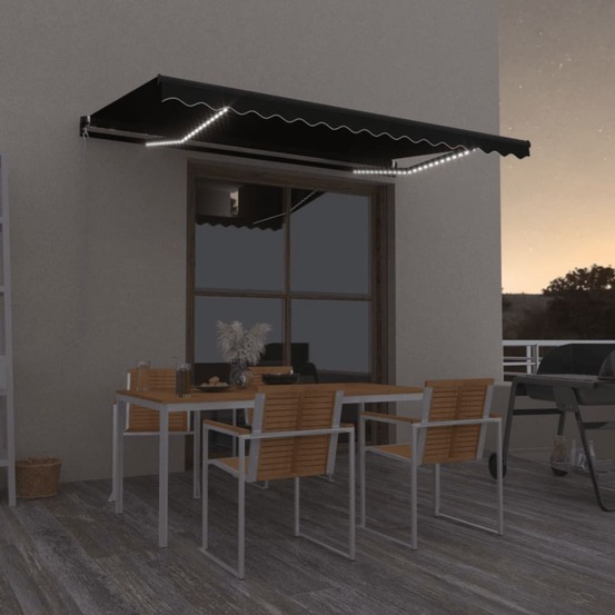 Auvent manuel rétractable avec led 450x350 cm anthracite