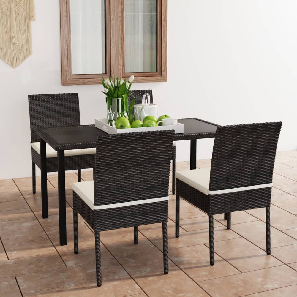 Ensemble à manger de jardin 5 pcs résine tressée noir