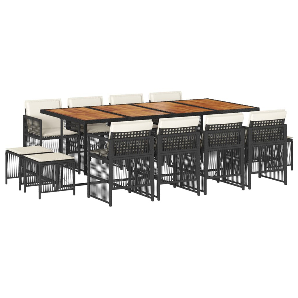 Ensemble à manger de jardin 13 pcs coussins noir résine tressée