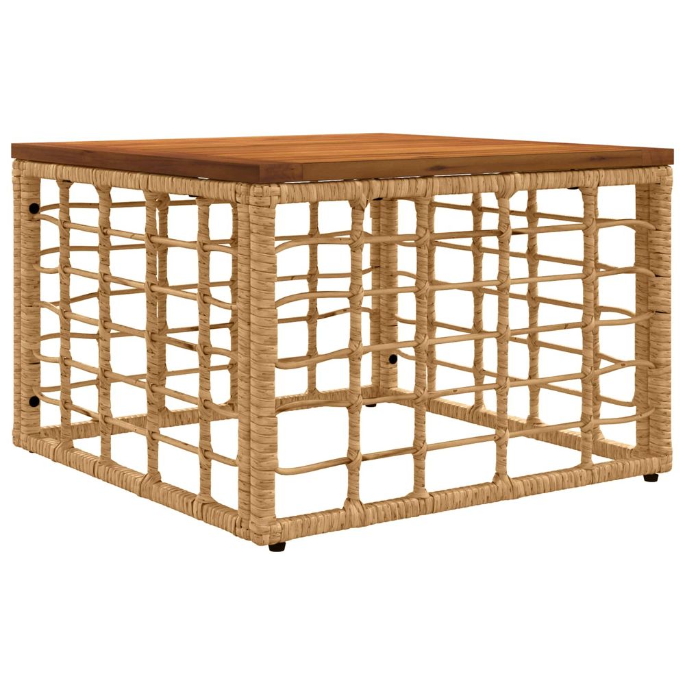 Table de jardin naturel 55 x 55 x 37 cm rattan pe et verre