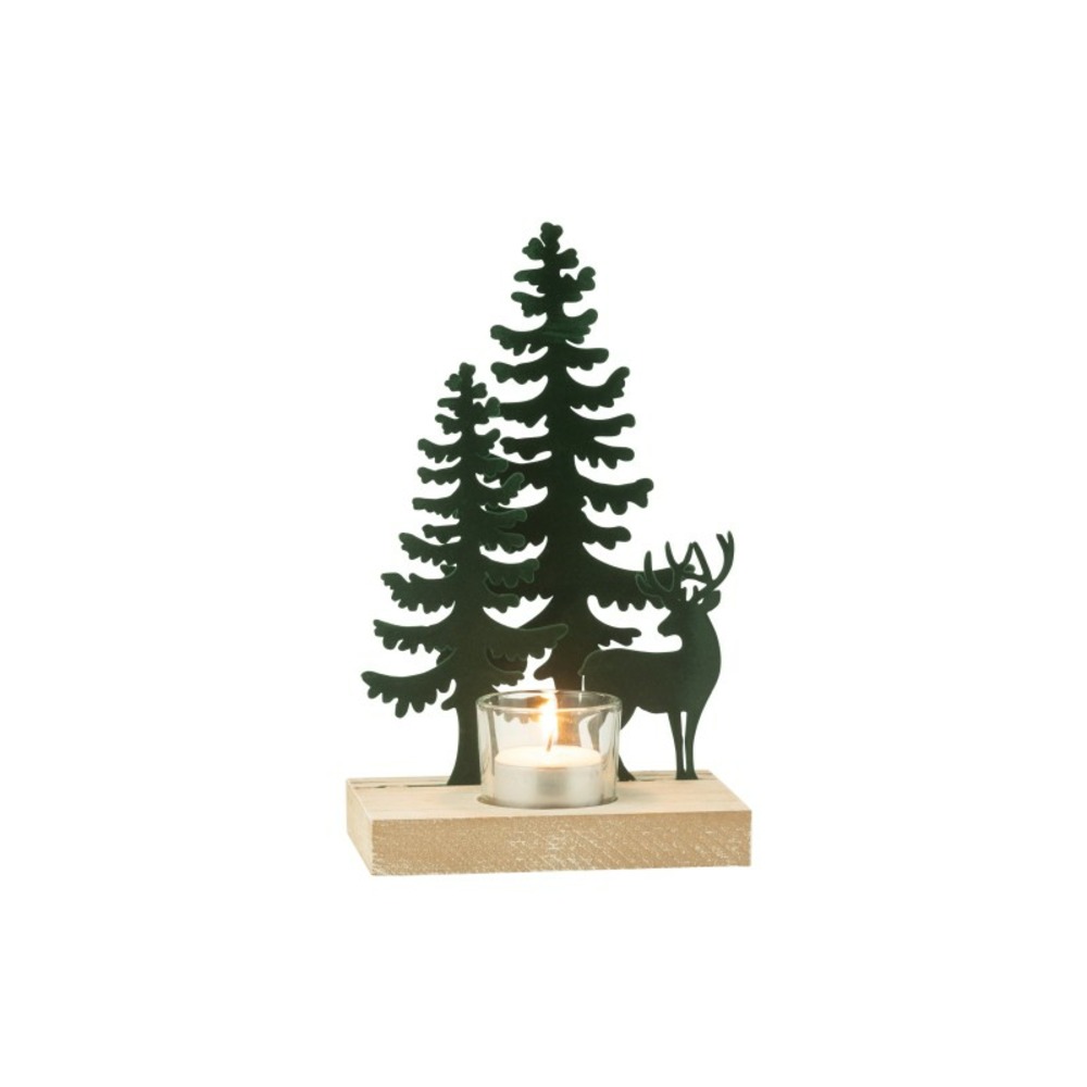 Décoration de noël porte-bougie en métal vert 13.5x10x22 cm