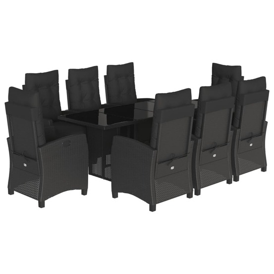 Ensemble à manger de jardin 9pcs coussins noir résine tressée