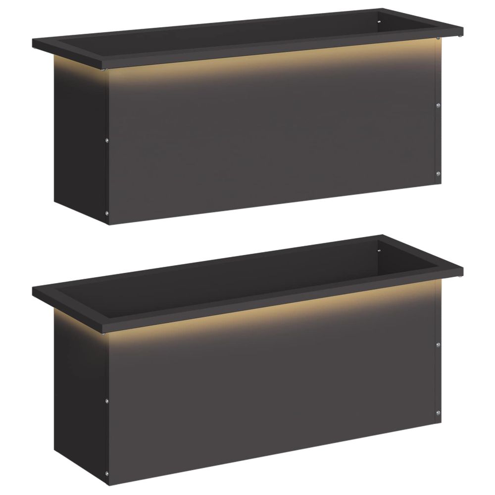 Jardinière d'extérieur de jardin avec led 2 pc noir 30 x 80 x 30 cm acier