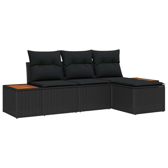 Ensemble de canapé de jardin avec coussin 4 pcs noir polyrotin