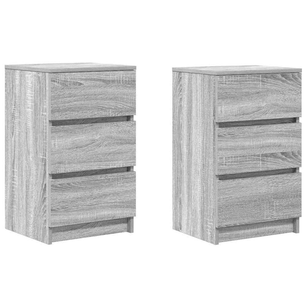 Tables de chevet avec 3 tiroirs 2 pcs sonoma gris 39x35x65 cm