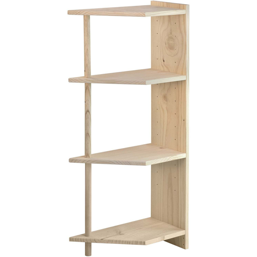 Etagère d'angle en pin brut gala 4 tablettes