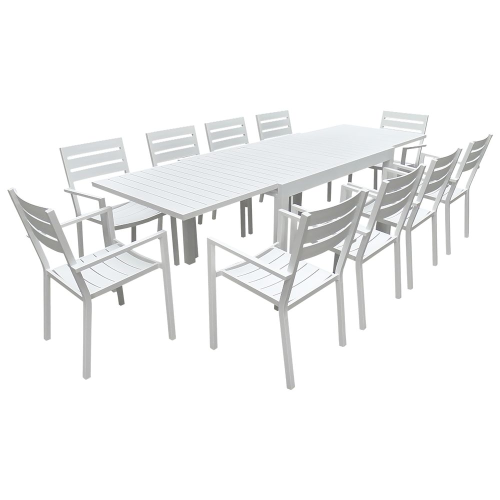Salon de jardin venezia extensible 132/264 en aluminium blanc - 10 places
