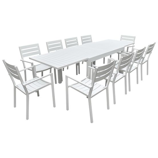 Salon de jardin venezia extensible 132/264 en aluminium blanc - 10 places