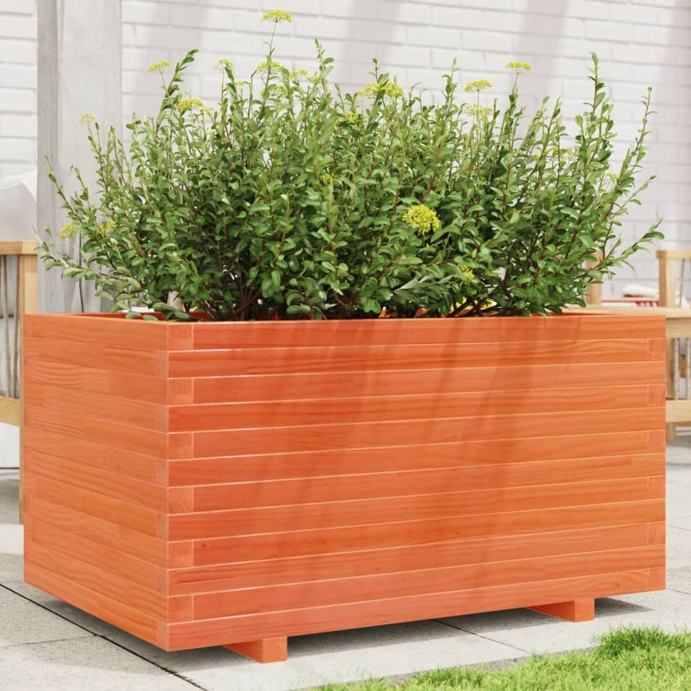 Grande jardinière bois massif cire marron 90x60cm potager jardin