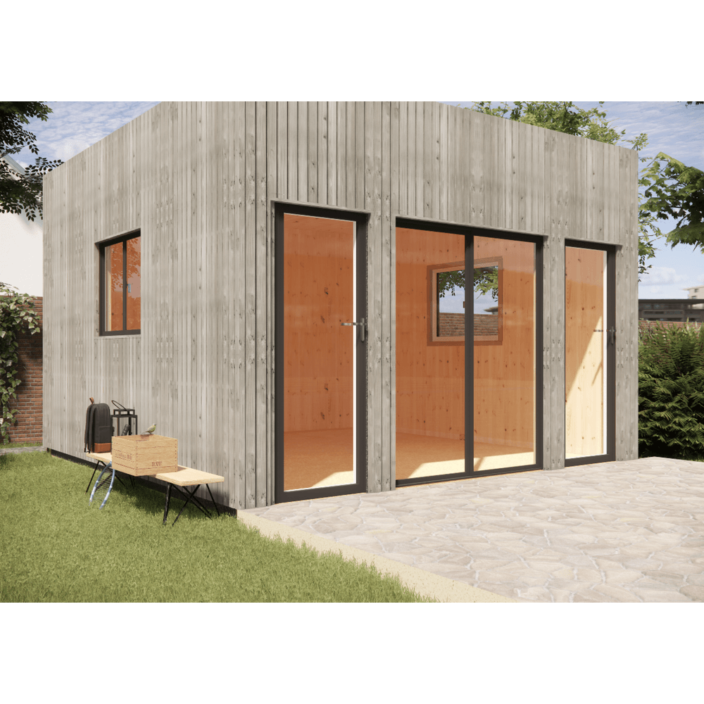 Bureau de jardin 4 saisons en bois 4,4 x 4,6 x 3,2 m / isolation re2020 avec plancher isolé