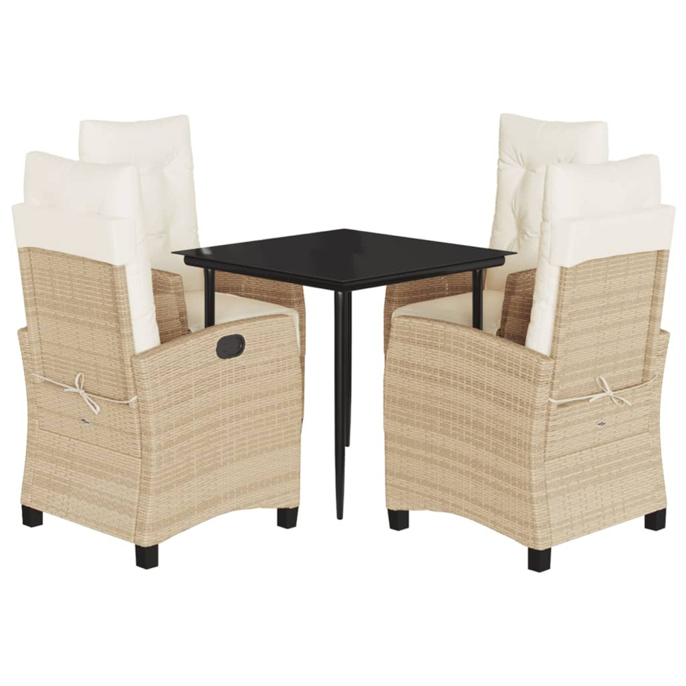 Ensemble à manger de jardin avec coussins 5pcs beige poly rotin