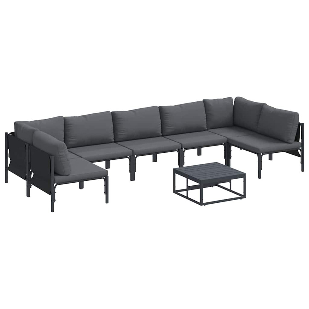 Ensemble de canapé de jardin avec coussin 8 pcs noir acier