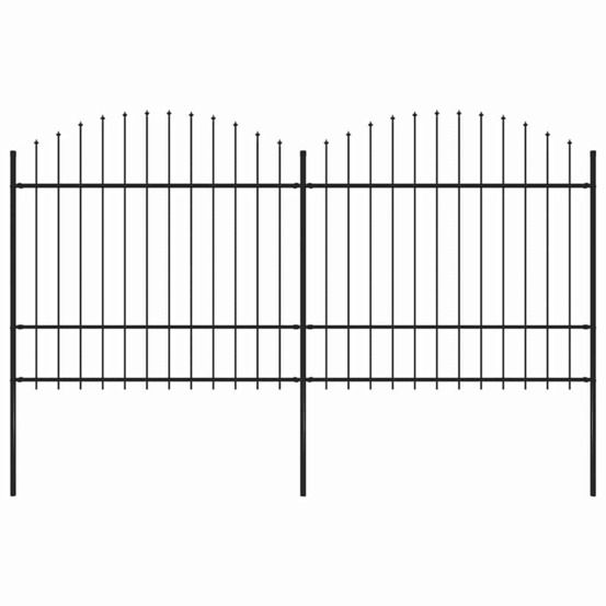 Clôture de jardin avec dessus en forme de lance en acier 359 x 175 cm noir