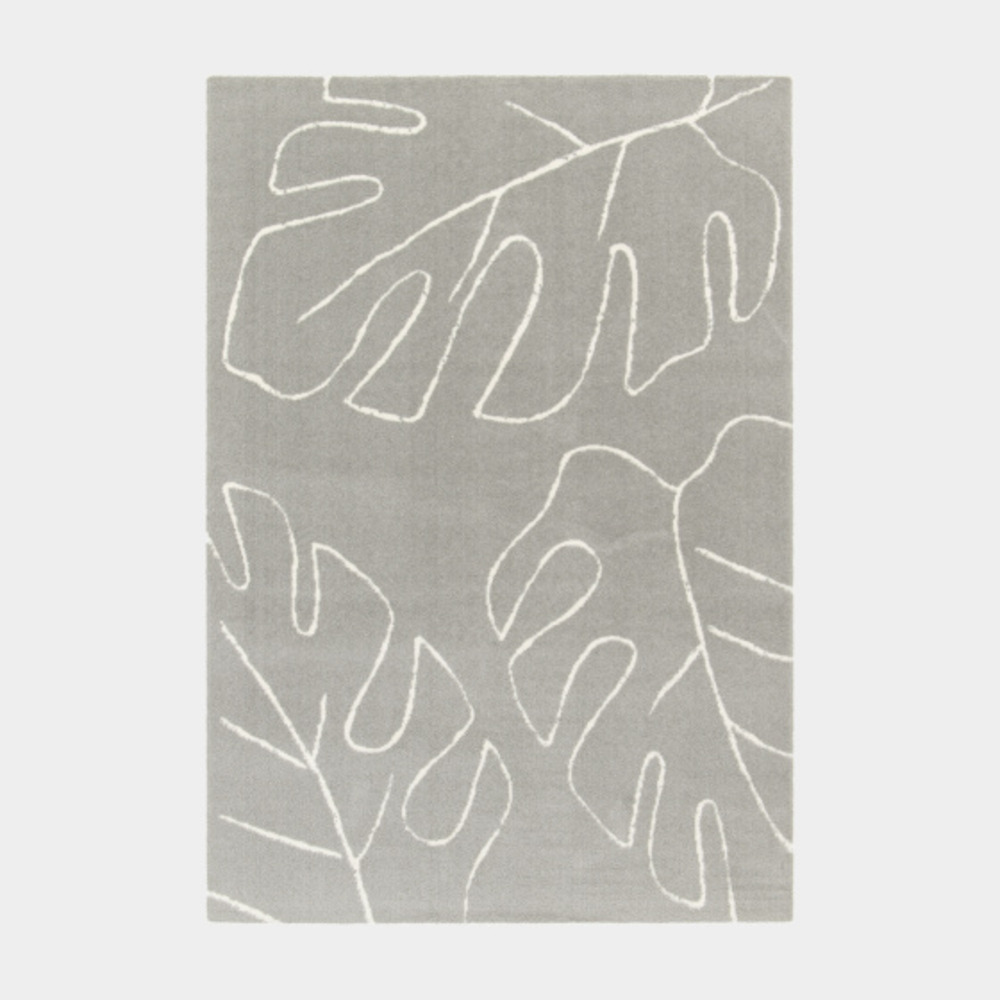 Tapis de salon en velours - palme - motif feuille - écru et gris clair - 80 x 150 cm