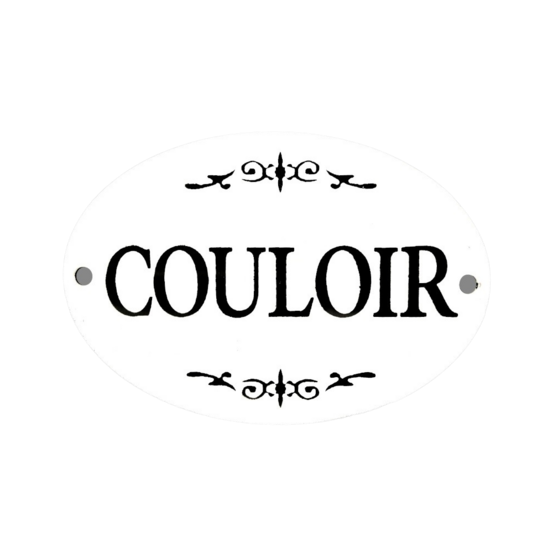 Plaque de porte décorative vintage couloir fer blanc noir 10.5x8cm