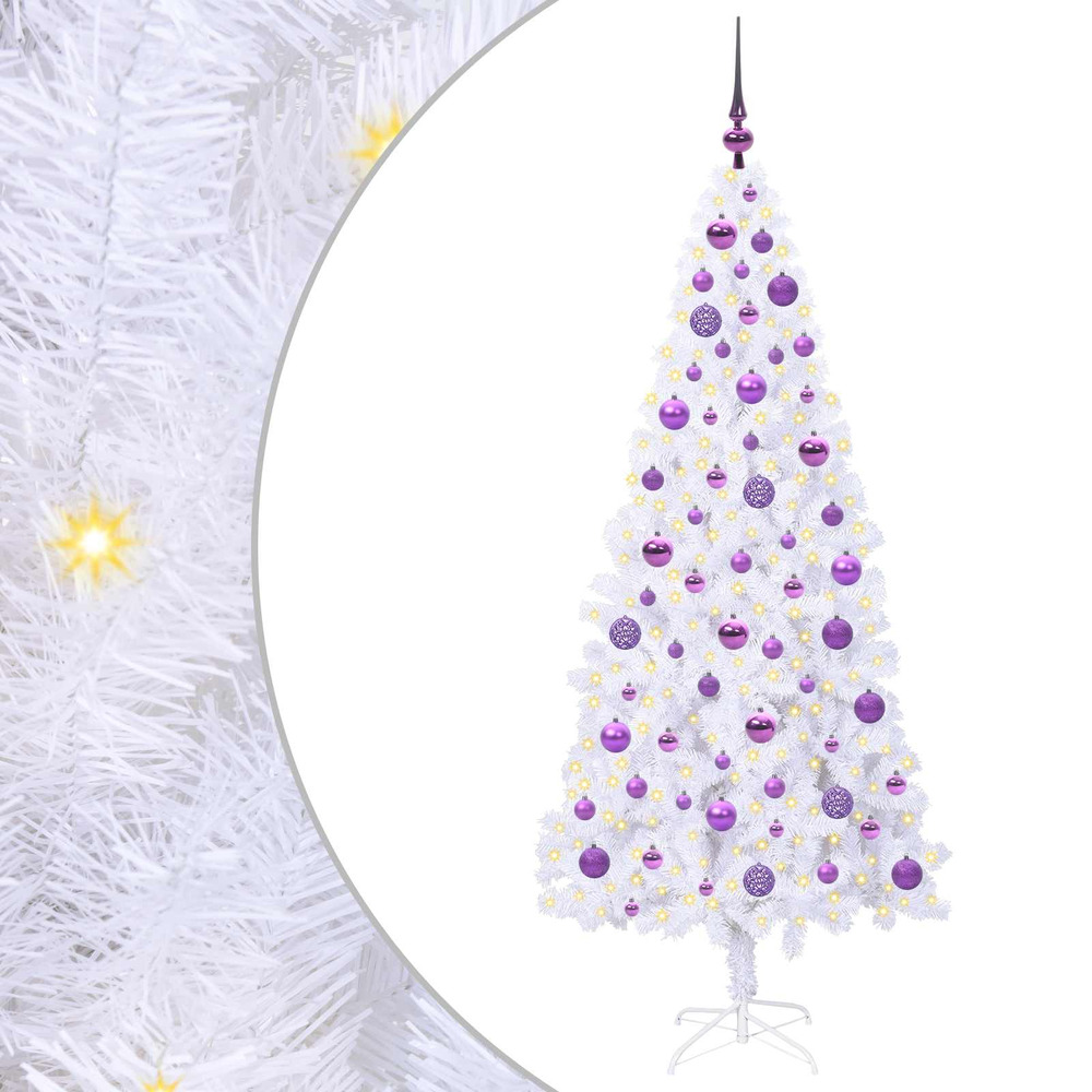 Sapin de noël artificiel avec 300 led blanc 180 cm pvc et acier