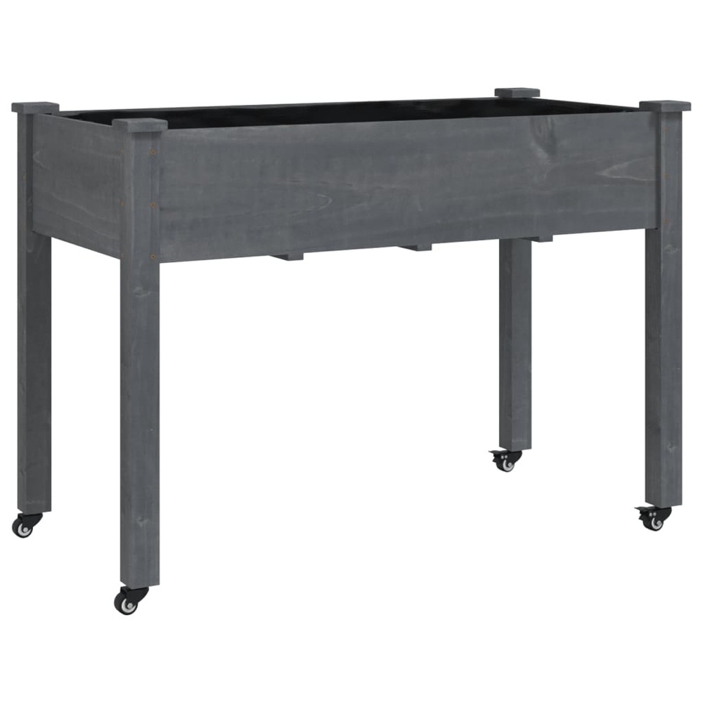 Jardinière sur roues avec doublure gris 118x59x80 cm bois sapin