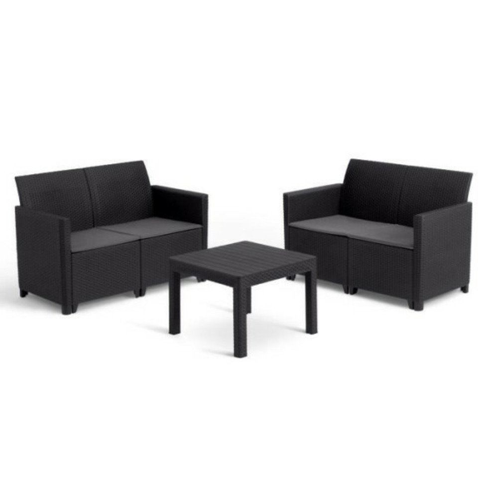 Salon de jardin modulable en résine imitation rotin tressé - noir - - 4 personnes - marie