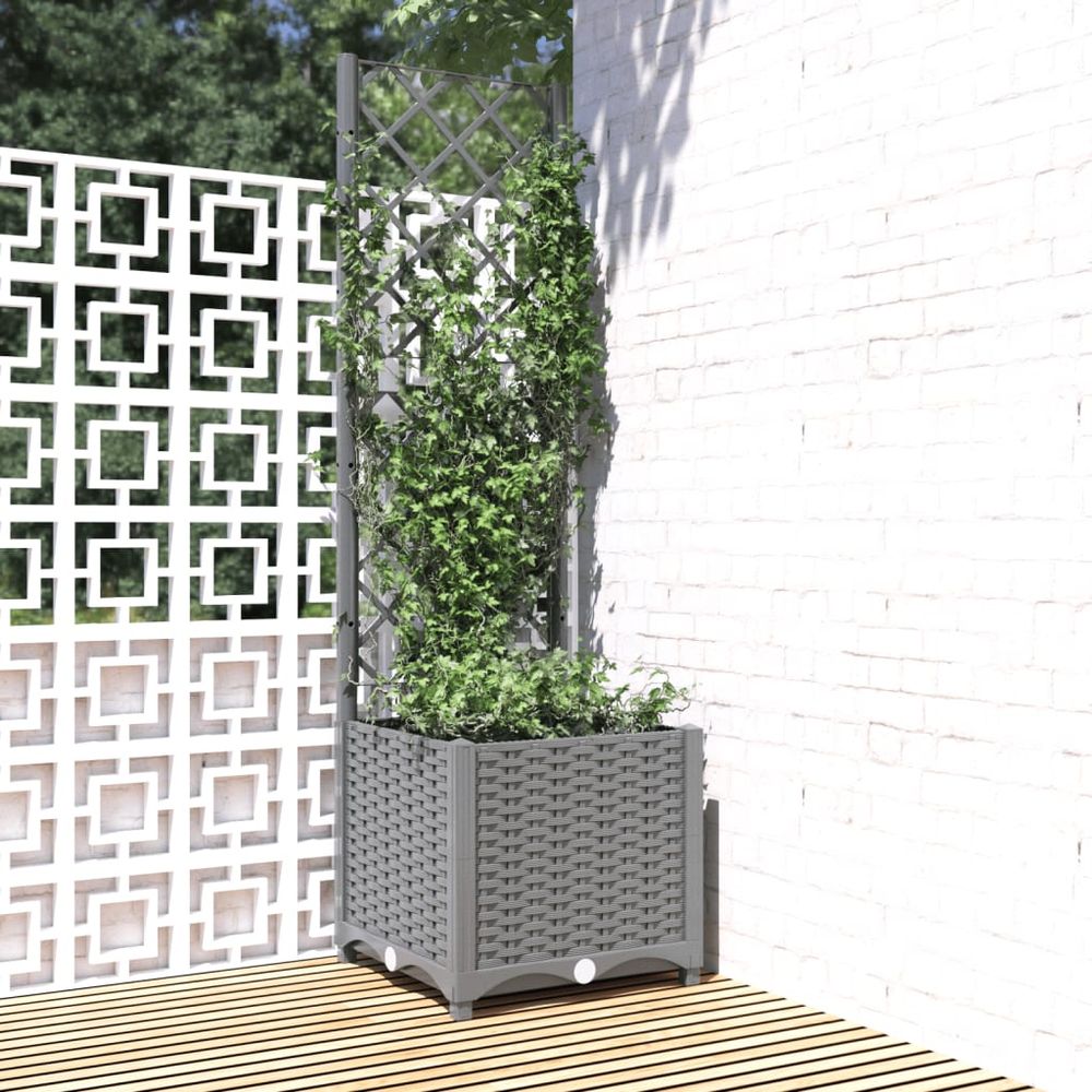 Jardinière haute avec treillis 136 cm pour plantes grimpantes gris clair