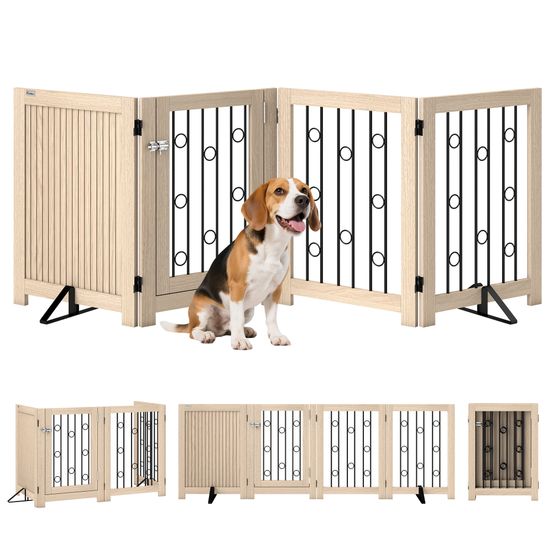 Barrière pour chien autoportante mdf et acier 4 panneaux 70 cm intérieur porte pliable