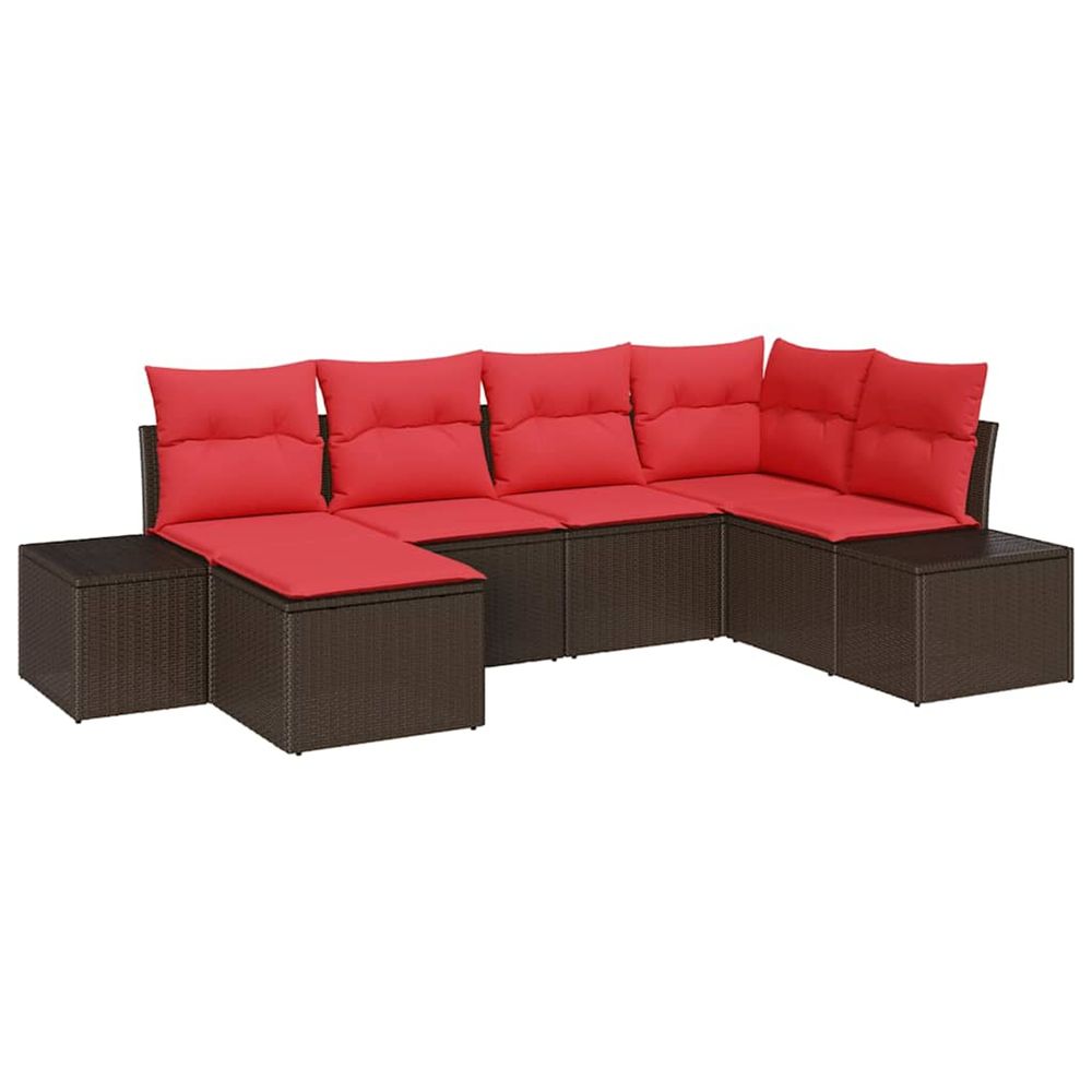 Ensemble de canapé de jardin 6 pc marron et rouge polyrotin