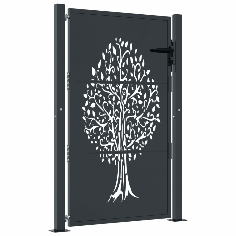 Portail de jardin anthracite 100x150 cm acier conception d'arbre