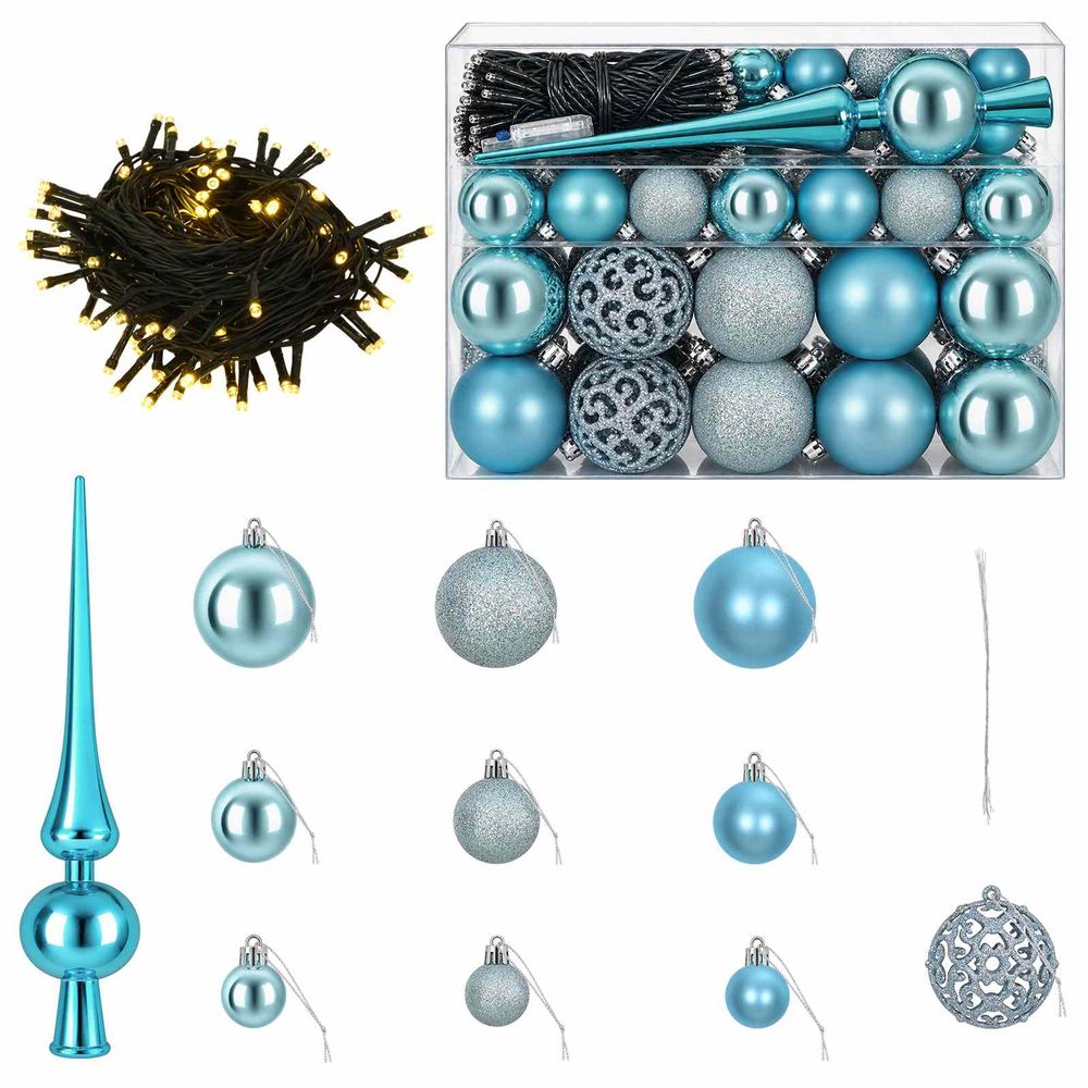 Ensemble de boules de noël 61 pc turquoise diam. 6 cm plastique