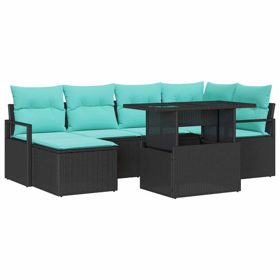 Ensemble de canapé de jardin 7 pcs noir et bleu poly rotin
