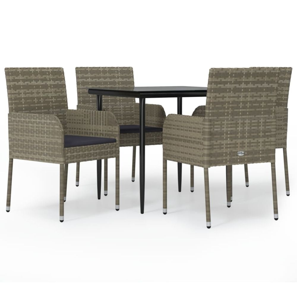 Ensemble à manger de jardin coussins 5 pcs noir et gris