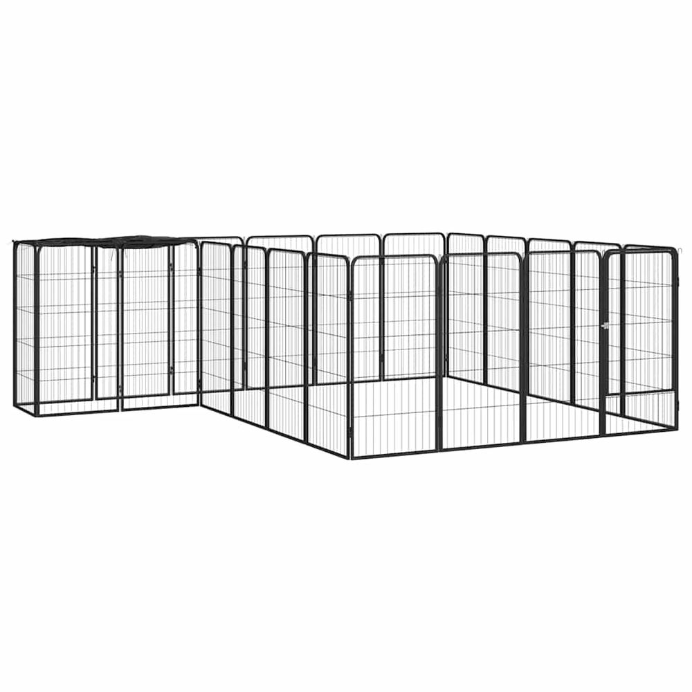 Grand parc chien acier 22 panneaux enclos noir 300cm