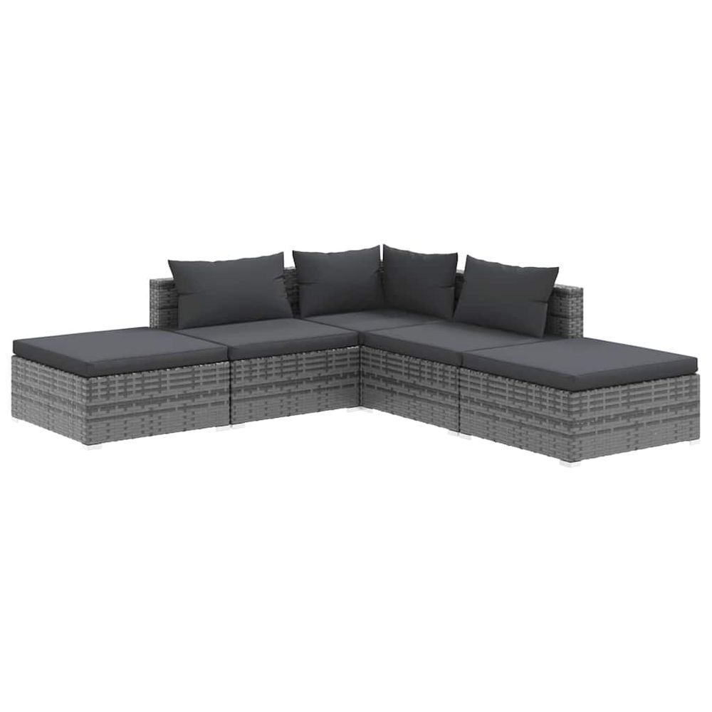 Salon de jardin 5 pcs avec coussins résine tressée gris