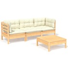 Salon de jardin meuble d'extérieur ensemble de mobilier 4 pièces avec coussins crème bois de pin
