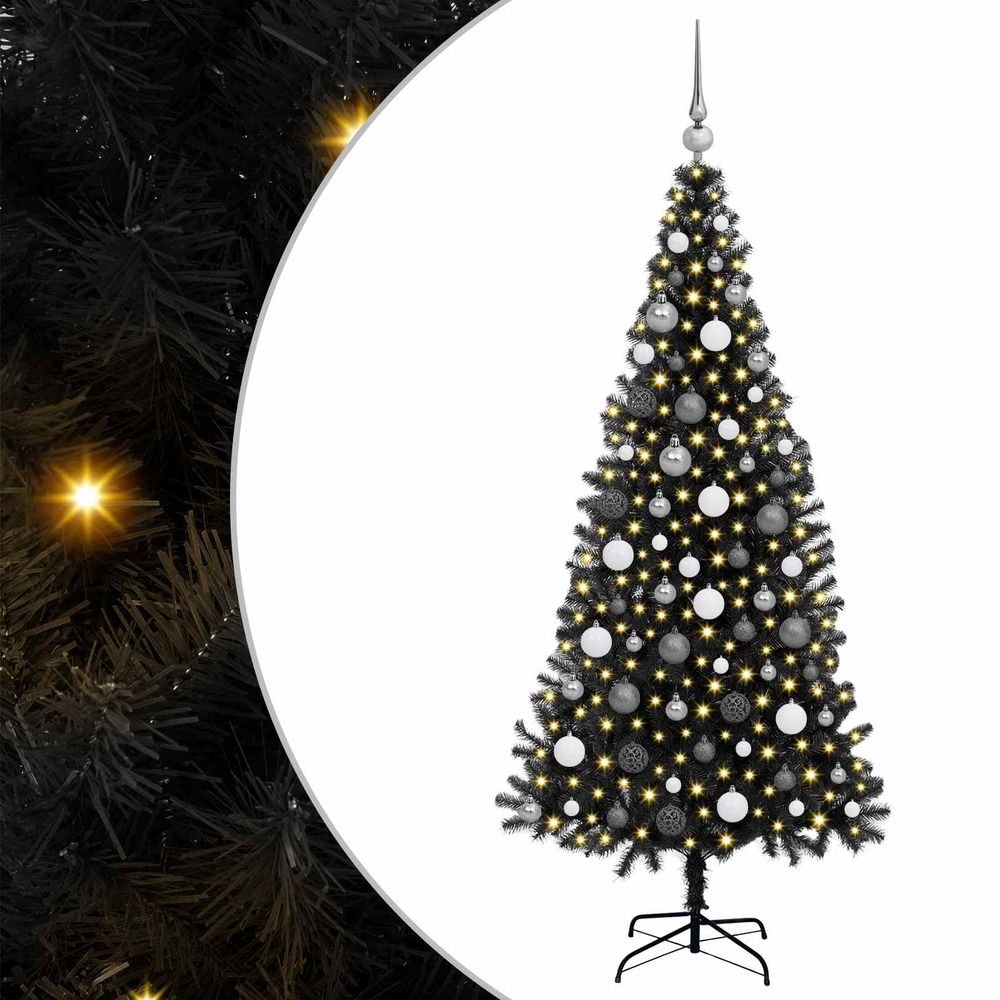 Sapin de noël avec 300 led avec support noir 180 cm pvc