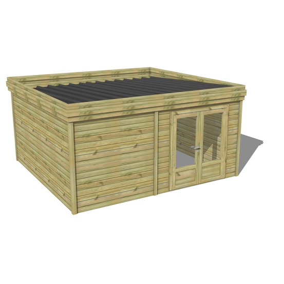 Abri de jardin bois pin traité autoclave 27mm - 4,69x4,34m / 20m2 - bac acier - abri français