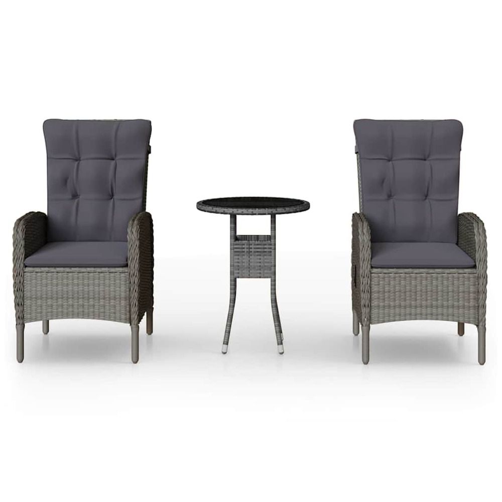 Ensemble de bistro de jardin 3 pcs résine tressée gris