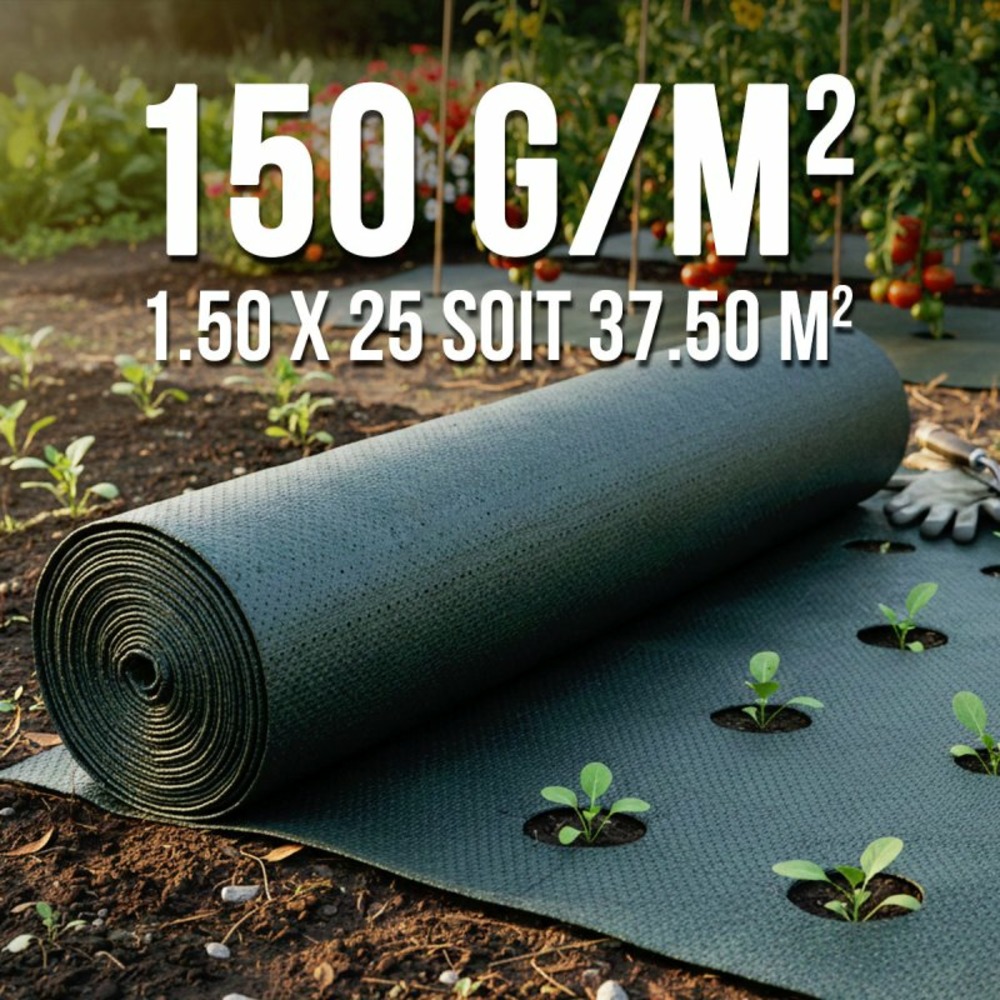 Toile de protection renforcee anti-repousse pour jardin 150g/m 1,5m x 25m mgs