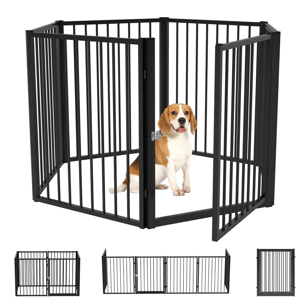 Parc à chiots en acier noir 6 panneaux avec porte pliable intérieur extérieur