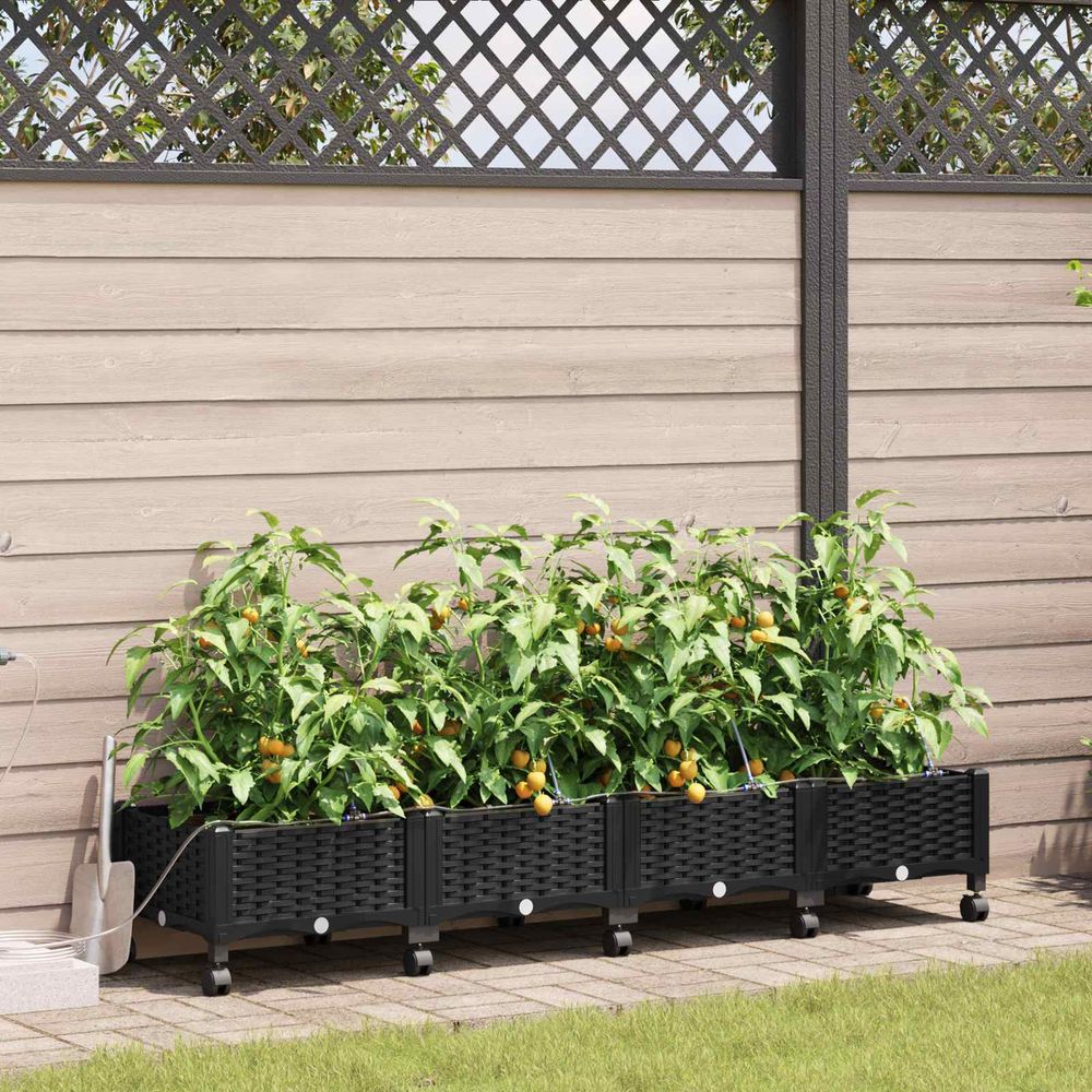 Bacs à plantes irrigation polypropylène jardin arrosage automatique 160x40x28 noir