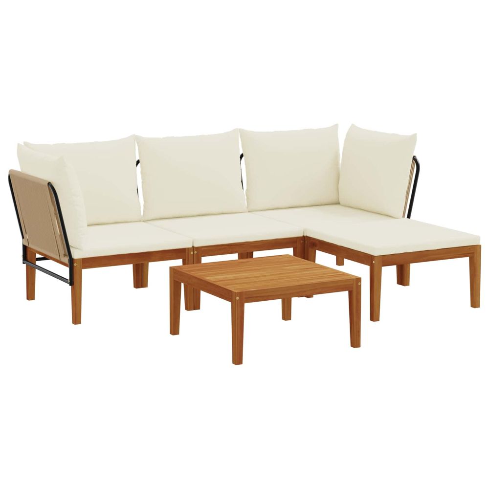 5 pc bois d'acacia massif et corde naturel