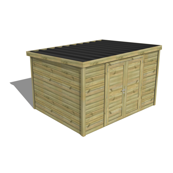 Abri de jardin bois pin traité autoclave 27mm - essentiel - 3,44x2,64m / 9m2 - bac acier - abri français