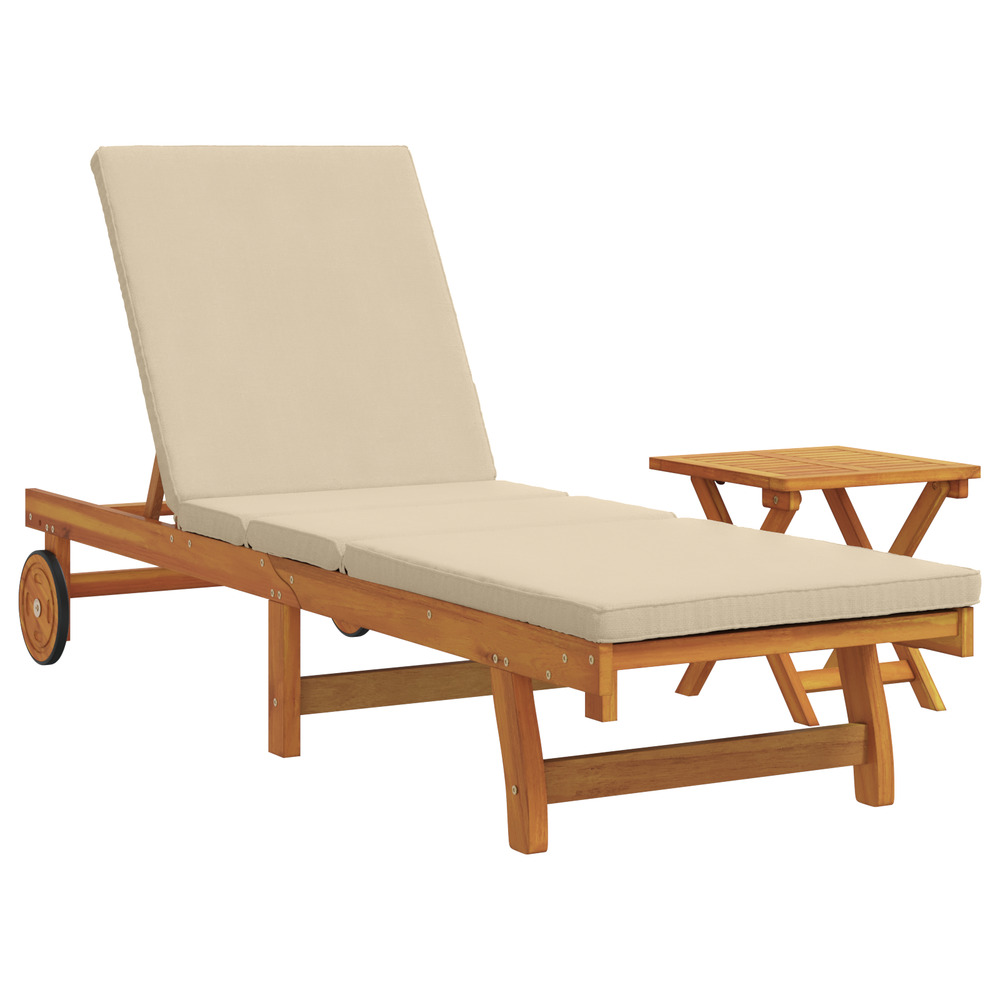 Transat roulant avec table et coussin en bois d'acacia massif