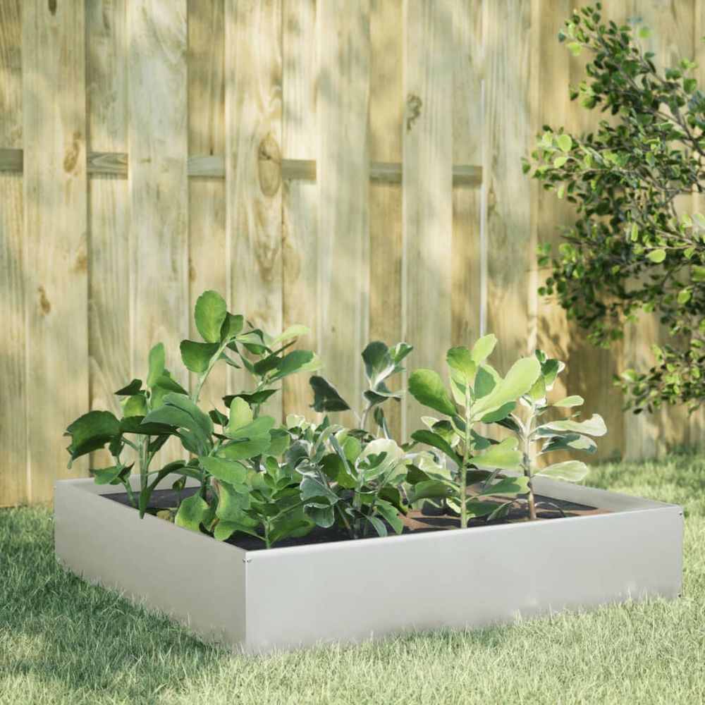 Carré potager surélevé en acier inoxydable pour jardin argenté 100x100x33,5 cm