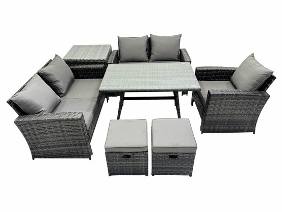 Ensemble de canapé en rotin extérieur avec table à manger canapé à deux places table d'appoint 2 petits tabourets gris foncé mixte