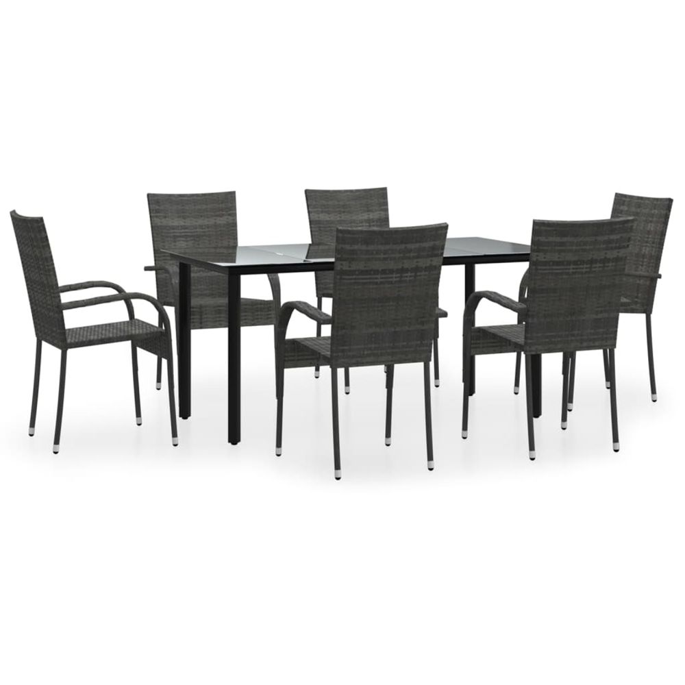 Ensemble à manger de jardin 7 pcs gris résine tressée