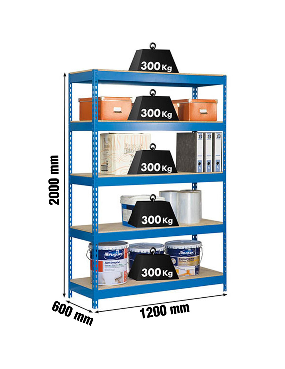 Etagère sans vis bricoforte 1206-5 chipboard bleu/bois bleu/bois 2000x1200x600 - simonrack