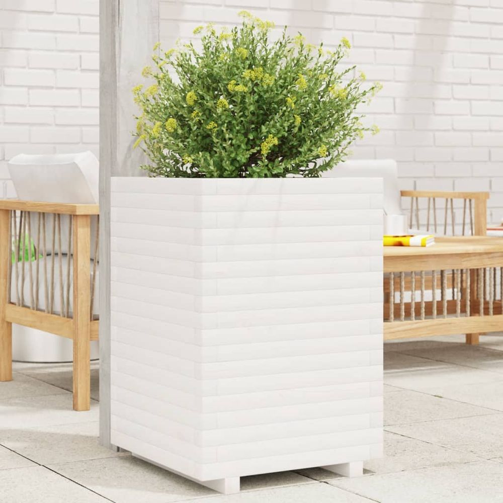Carré potager surélevé en bois de pin massif blanc 50x50x72 cm
