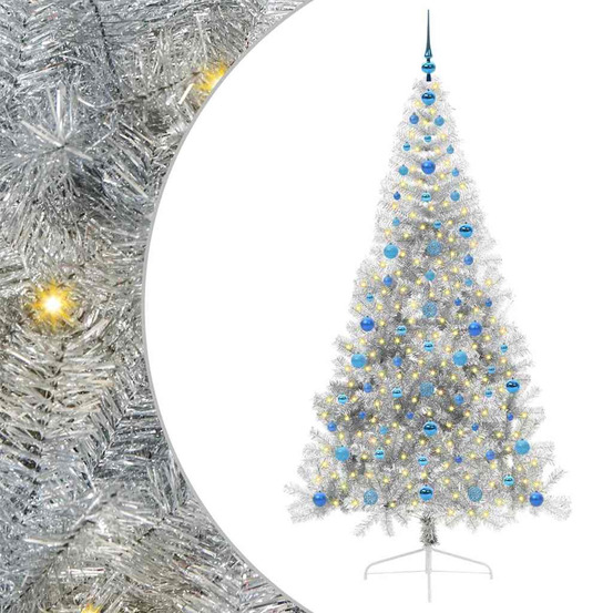 Sapin de noël artificiel pré-éclairé argent 210 cm pet