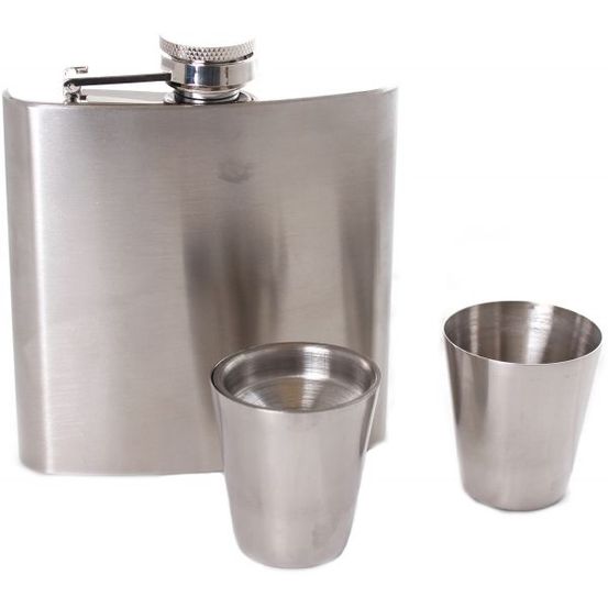 Flasque à whisky en inox avec 2 gobelets