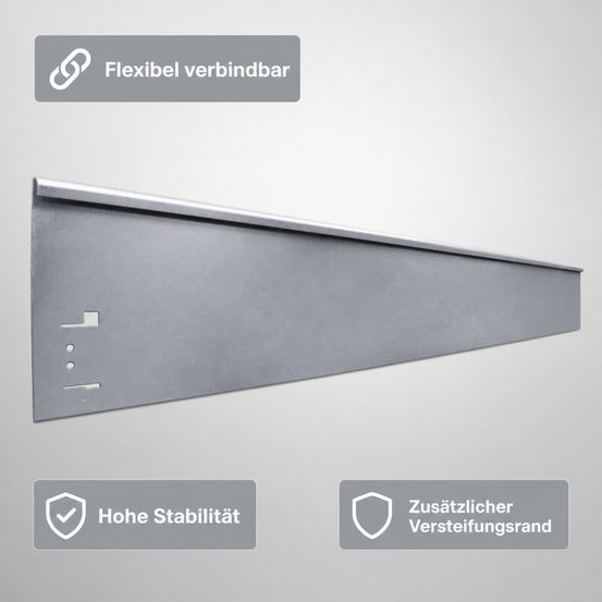 Bordure de pelouse en métal galvanisé, hauteur 13,5–18,5 cm, longueur 120 cm, lot de 5